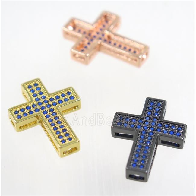 copper Cross beads paved blue zircon, mix color