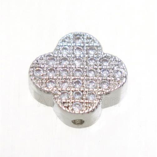 copper four-leaf Clover beads paved zircon, platinum plated