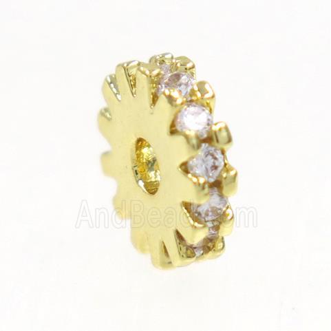 copper rondelle beads paved zircon, gold plated