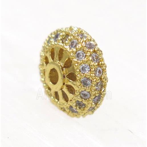 copper rondelle beads paved zircon, gold plated