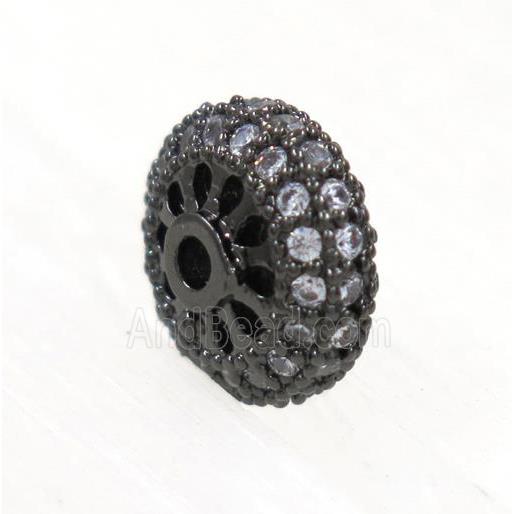 copper rondelle beads paved zircon, black plated