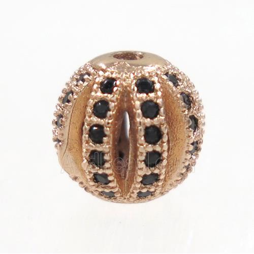 round Watermelon copper beads pave zircon, rose gold