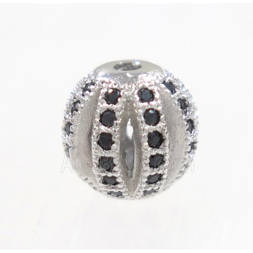 round Watermelon copper beads pave zircon, platinum plated