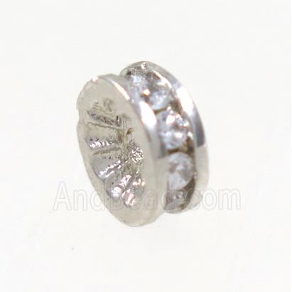 copper rondelle beads paved zircon, platinum plated