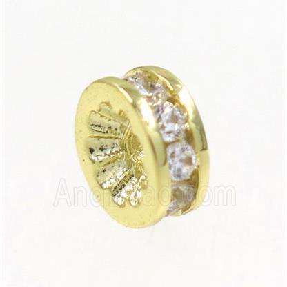 copper rondelle beads paved zircon, gold plated