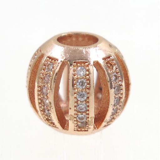round Watermelon copper beads pave zircon, rose gold
