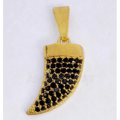 Copper pendant paved zircon, cattle horn, gold plated