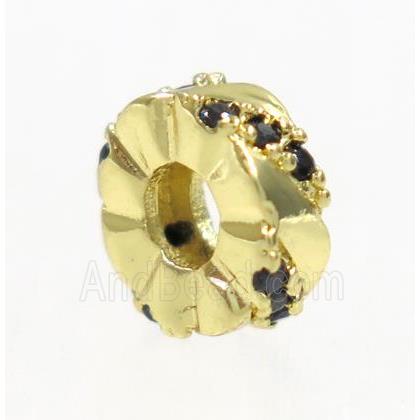 copper rondelle beads paved zircon, gold plated