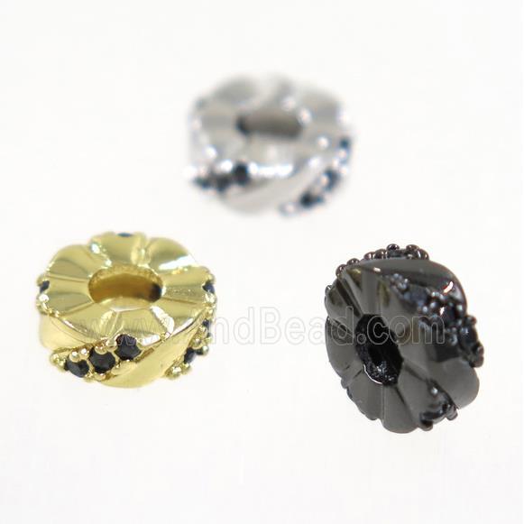 copper rondelle beads paved zircon, mix color