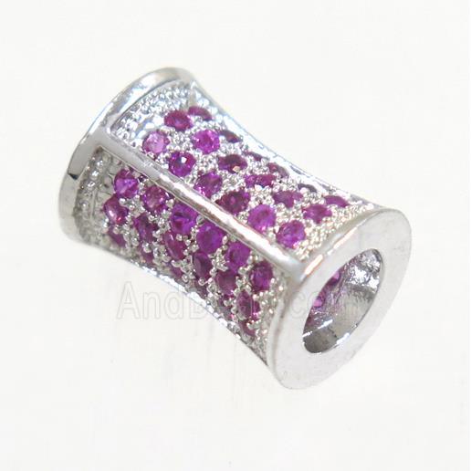 copper bamboo beads paved hotpink zircon, platinum plated