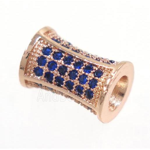copper bamboo beads paved blue zircon, rose gold