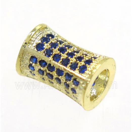 copper bamboo beads paved blue zircon, gold plated