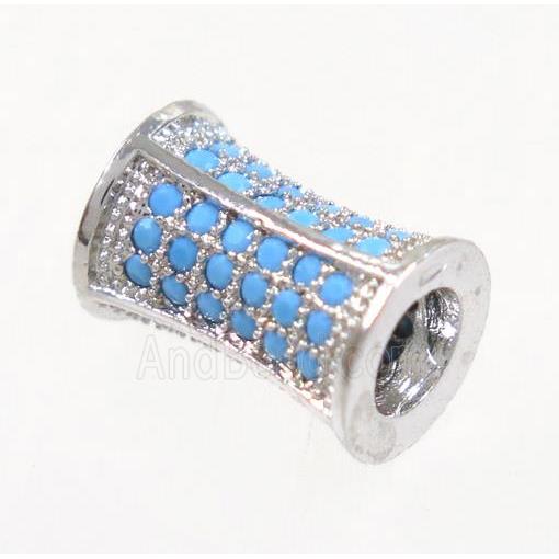 copper bamboo beads paved zircon, platinum plated, turq