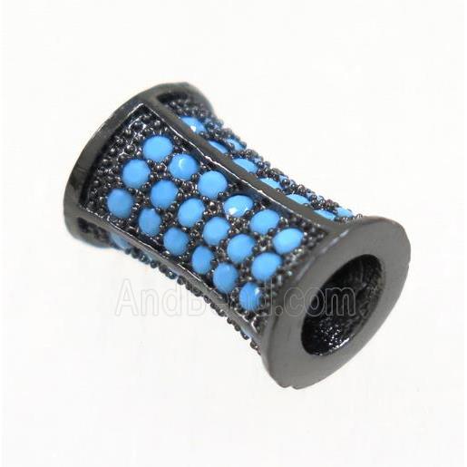 copper bamboo beads paved zircon, black plated, turq