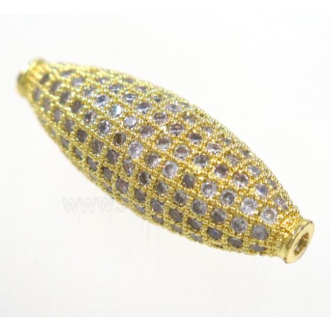 copper oval beads paved zircon, gold plated