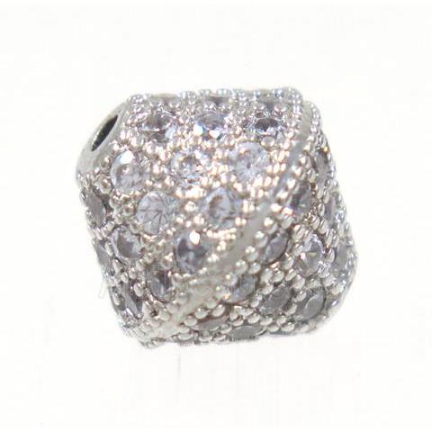 copper bicone bead paved zircon, platinum plated