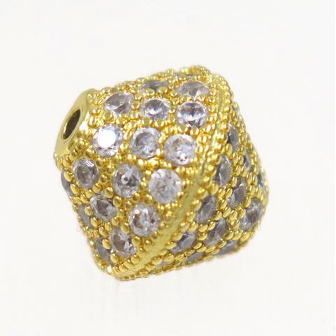 copper bicone beads paved zircon, gold plated