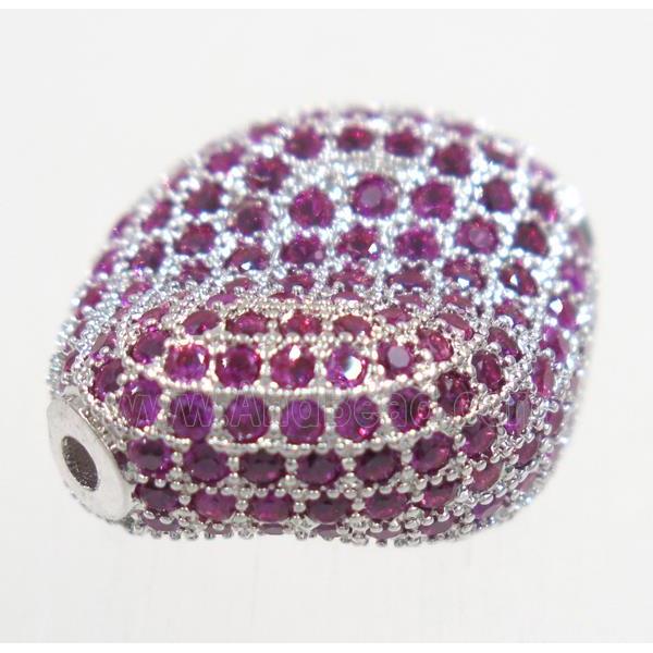copper twist bead paved hotpink zircon, platinum plated