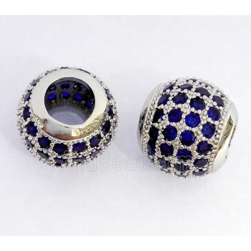 Copper bead paved zircon, round, platinum plated