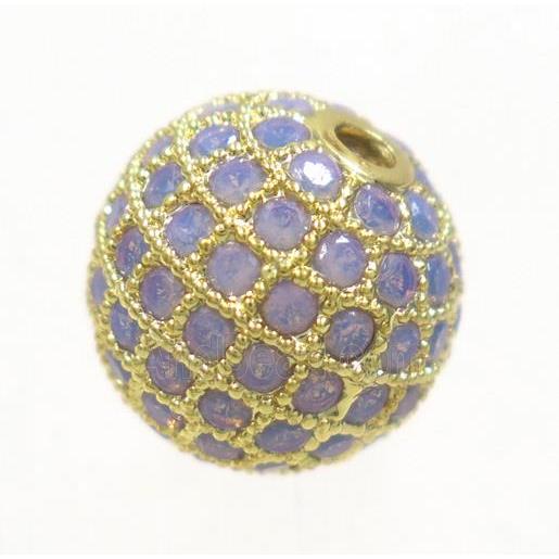 round copper beads paved zircon, gold plated