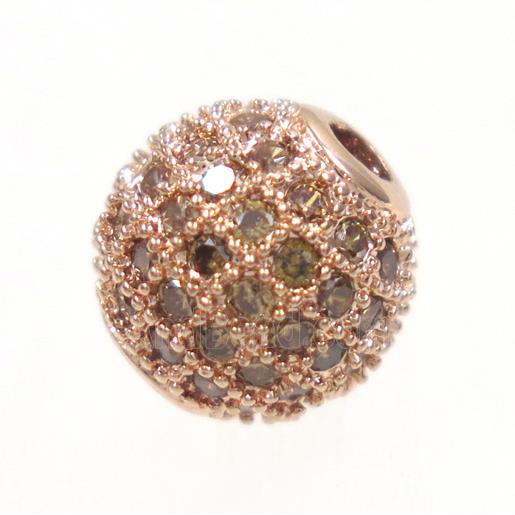 round copper beads paved zircon, rose gold