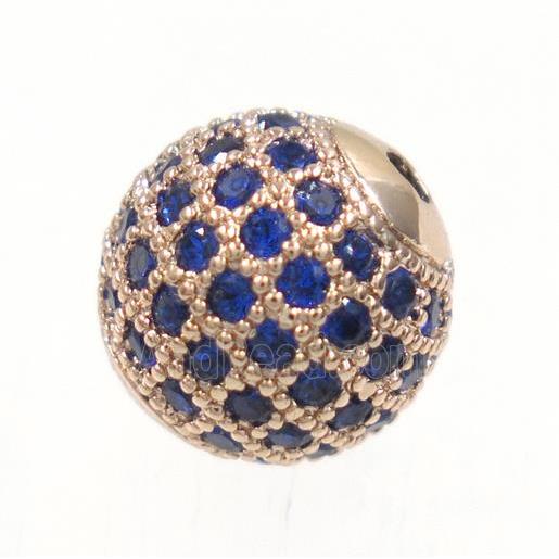 round copper beads paved blue zircon, rose gold