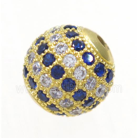 round copper beads paved zircon, gold plated