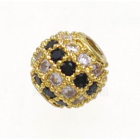 round copper bead paved zircon, gold plated