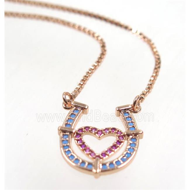 copper necklace pave zircon, LOVE-U, gold plated
