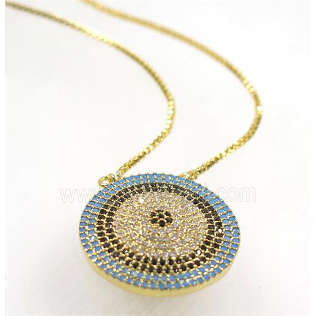 copper circle necklace pave zircon, gold plated