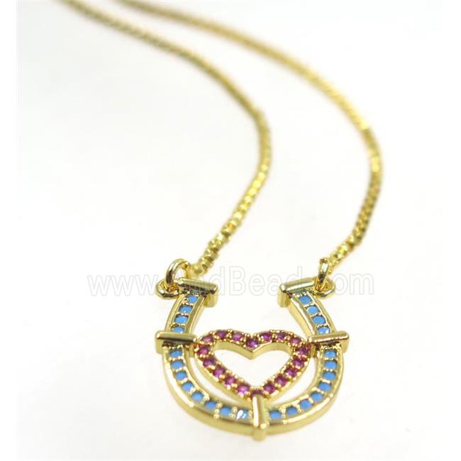 copper necklace pave zircon, LOVE-U, gold plated