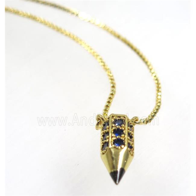 copper bullet necklace pave zircon, gold plated