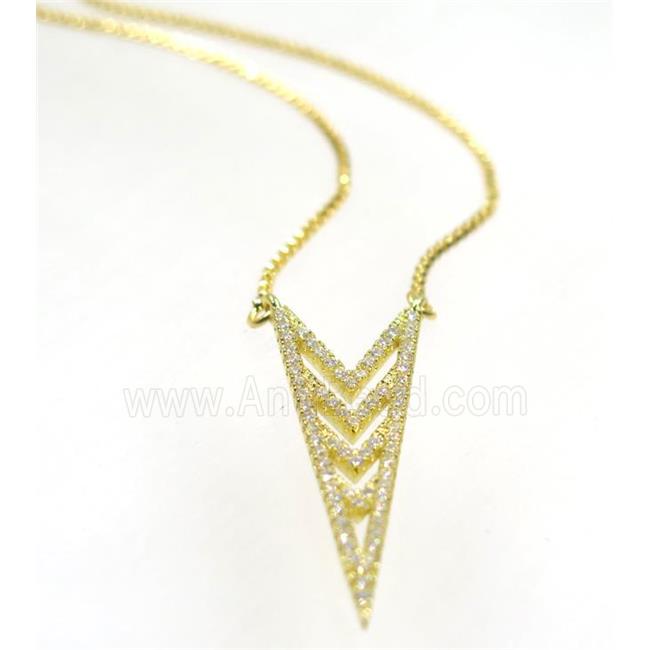 copper arrowhead necklace pave zircon, gold plated