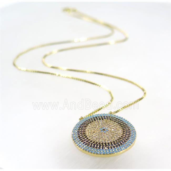 copper circle necklace pave zircon, gold plated