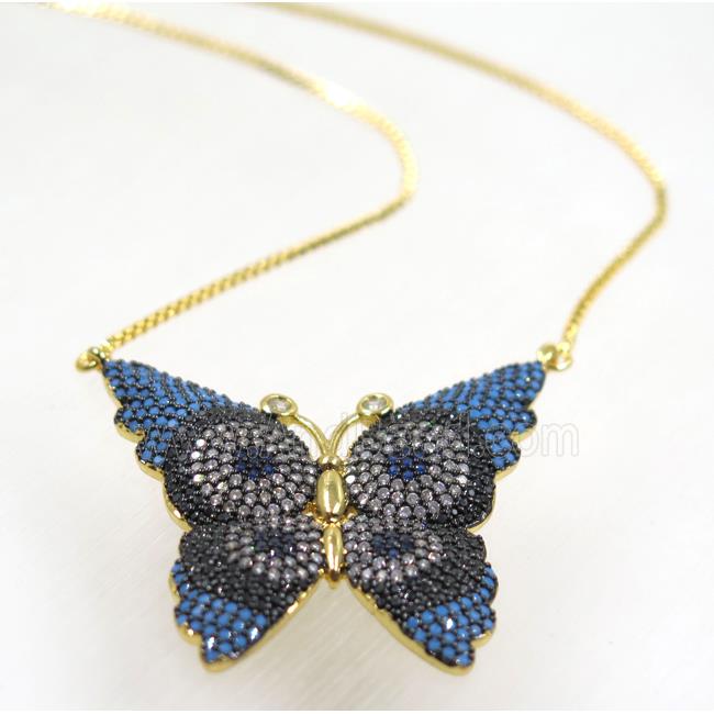copper butterfly necklace pave zircon, gold plated