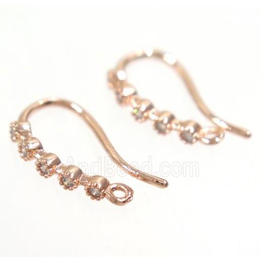 copper earring hook paved zircon, rose gold