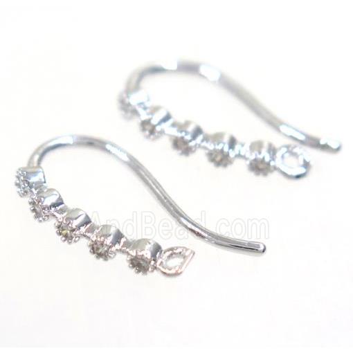 copper earring hook paved zircon, platinum plated