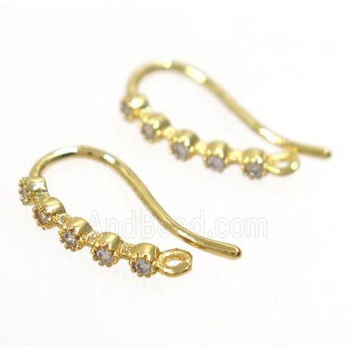 copper earring hook paved zircon, gold plated