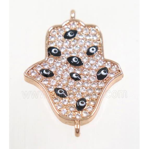 copper HamsaHand connector paved zircon, rose gold