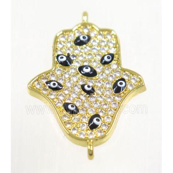 copper HamsaHand connector paved zircon, gold plated