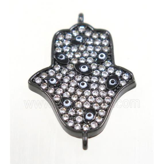 copper HamsaHand connector paved zircon, black plated