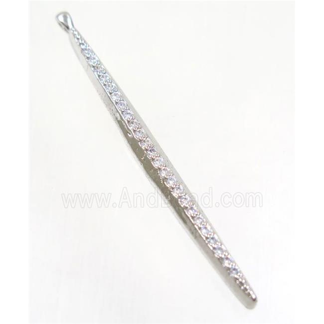 copper stick pendant paved zircon, platinum plated