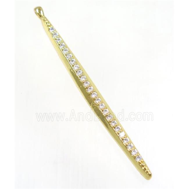 copper stick pendant paved zircon, gold plated
