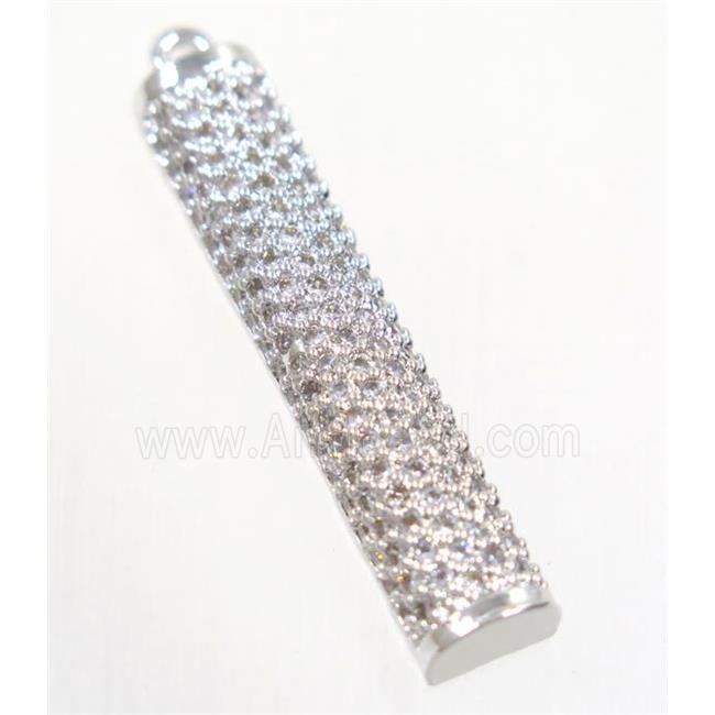 copper stick pendant paved zircon, platinum plated