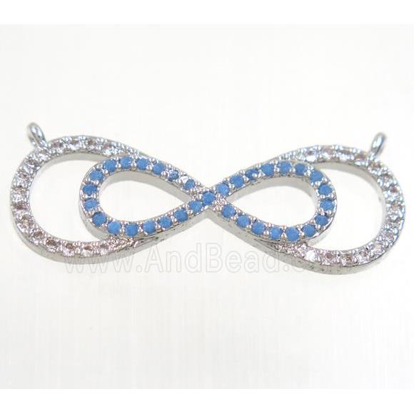 copper pendant paved zircon with 2loops, double infinity, platinum plated