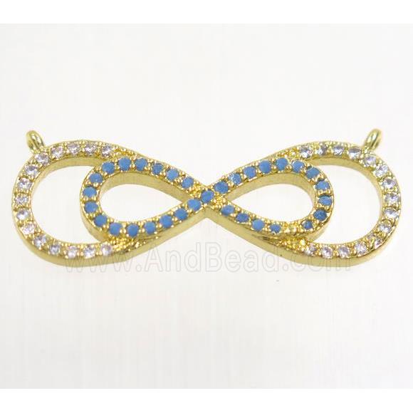 copper pendant paved zircon with 2loops, double infinity, gold palted
