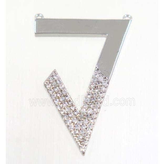 copper triangle pendant paved zircon with 2loops, platinum plated