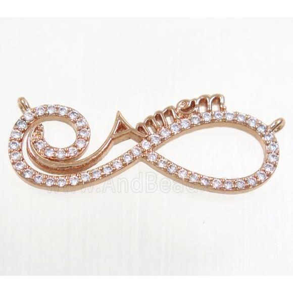 copper pendant paved zircon with 2loops, infinity, rose gold