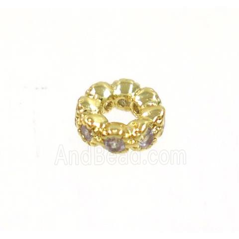 copper rondelle beads paved zircon, gold plated