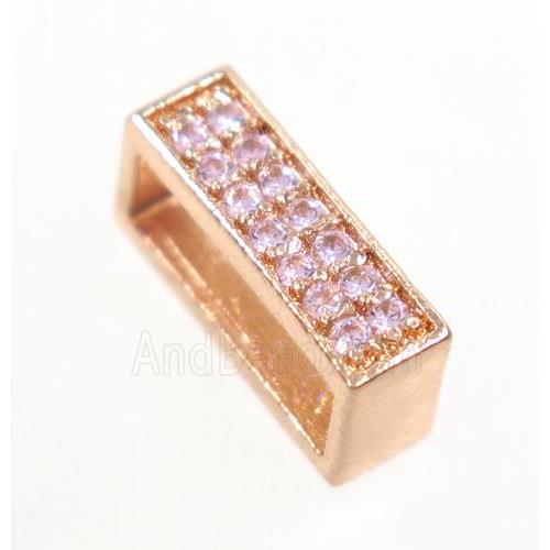 copper rectangle beads paved zircon, rose gold